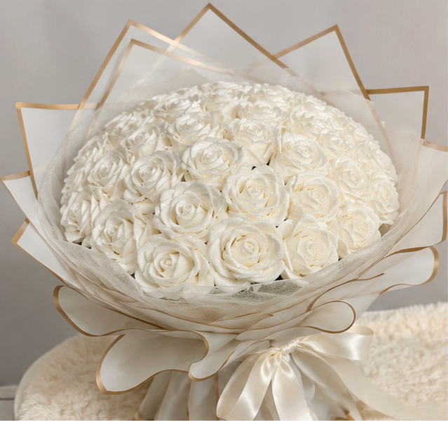 Buchet alb cu sclipici