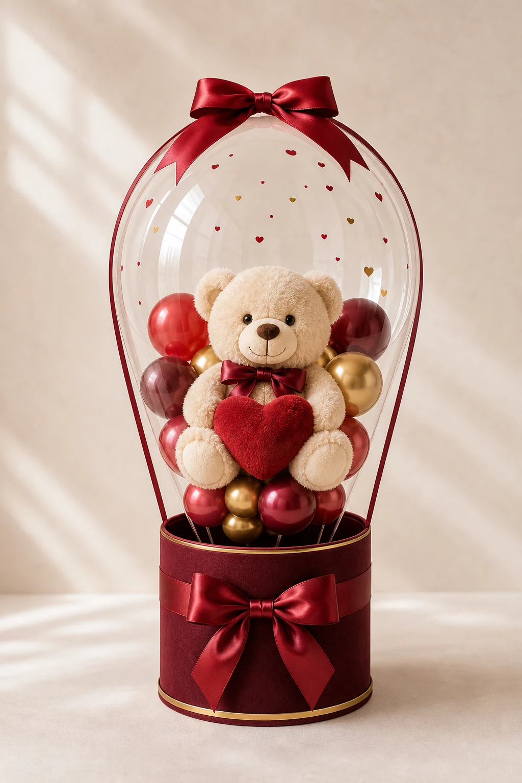 Ursulet romantic rosu in balon